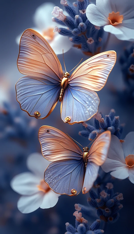 金蝶白紫花墙纸