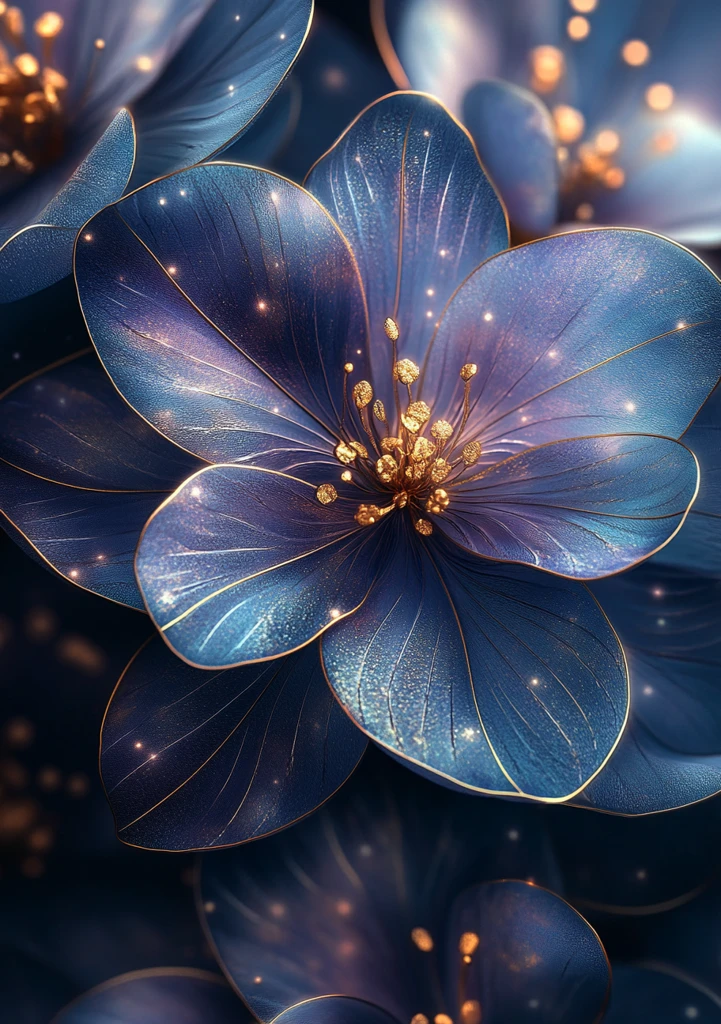 紫色花朵与青蓝线条