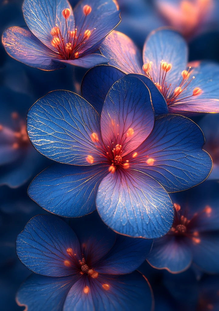 紫色花朵与青蓝线条