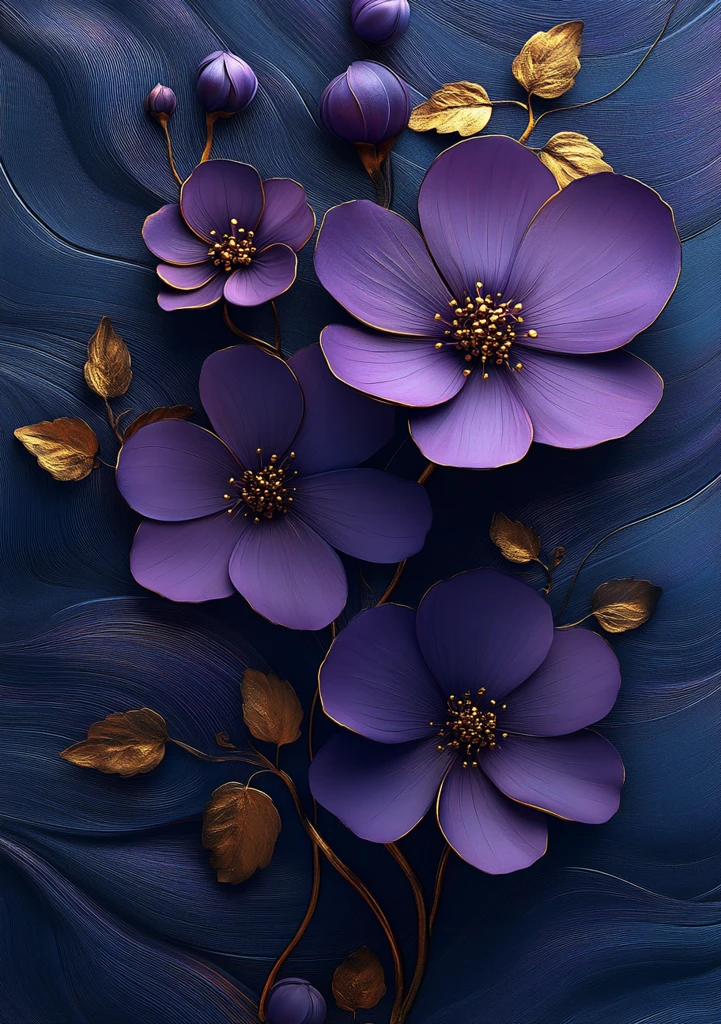 紫色花朵与青蓝线条