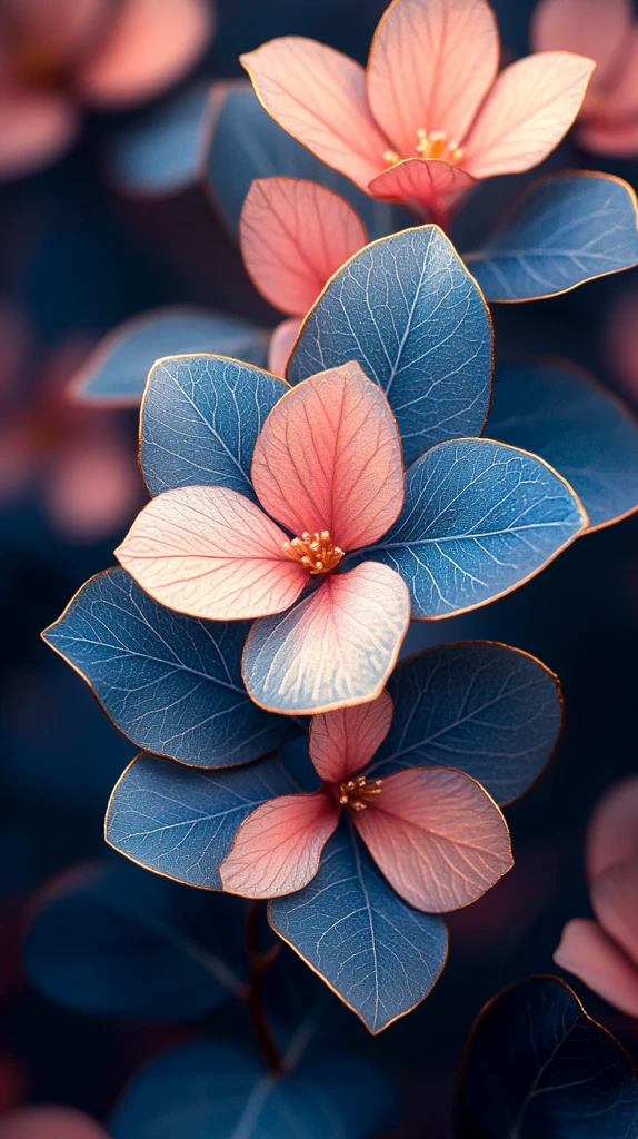 粉色蓝色金边叶