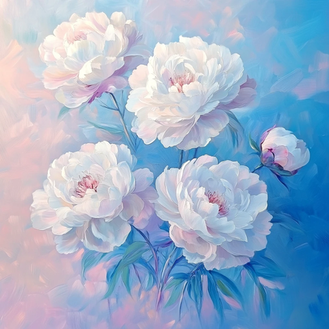 白色芍药油画