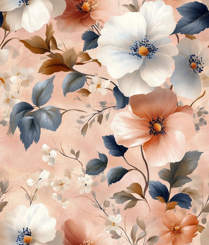 白蓝桃绣花纹样