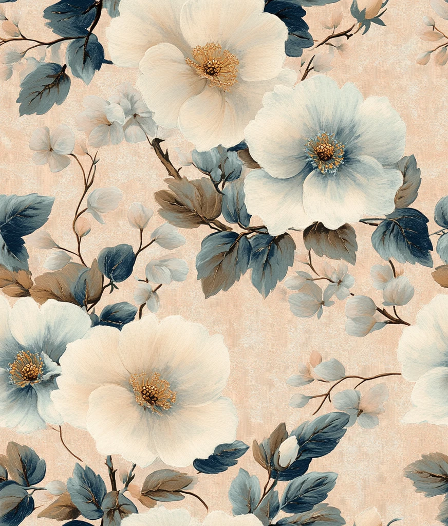 白蓝桃绣花纹样