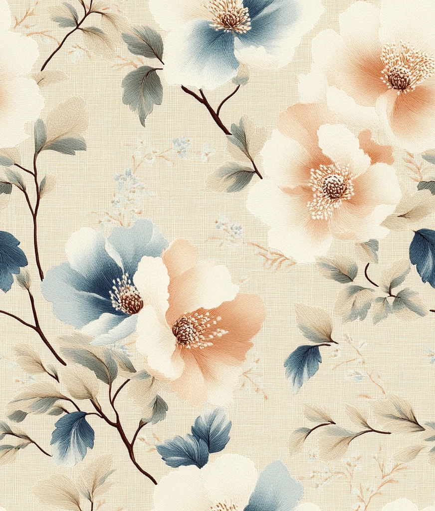 白蓝桃绣花纹样