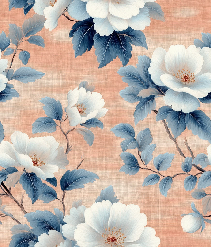 白蓝桃绣花纹样