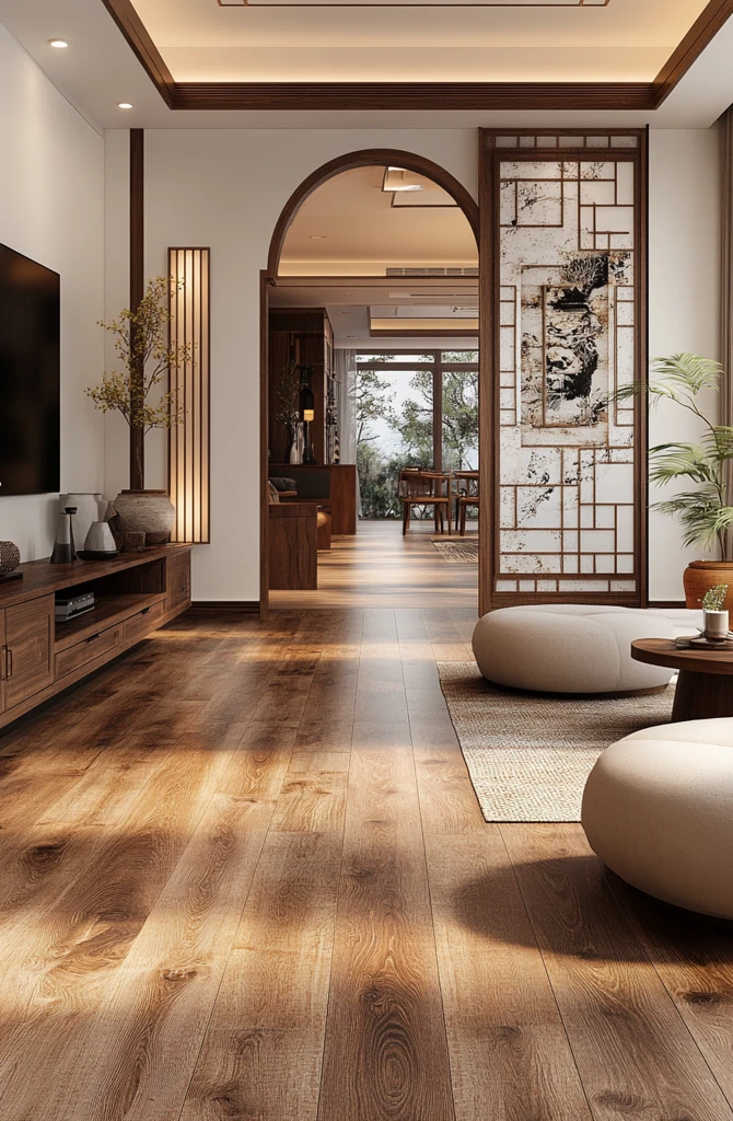 中式白墙木地板