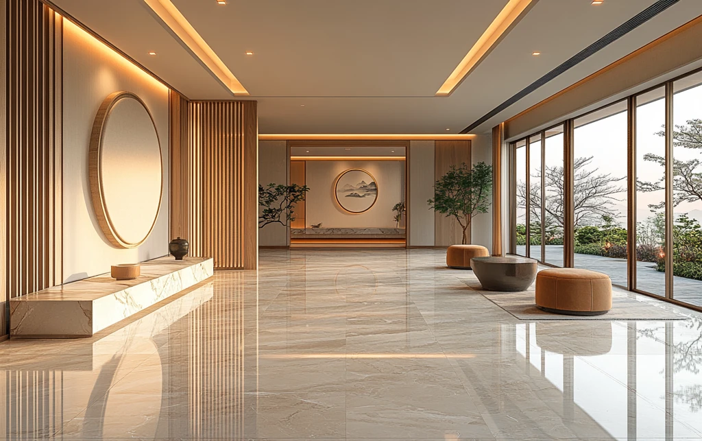 木纹墙板与大理石地面