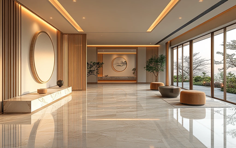 木纹墙板与大理石地面
