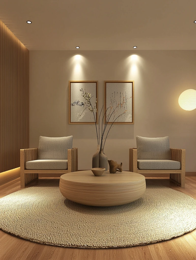 木地板圆毯低桌