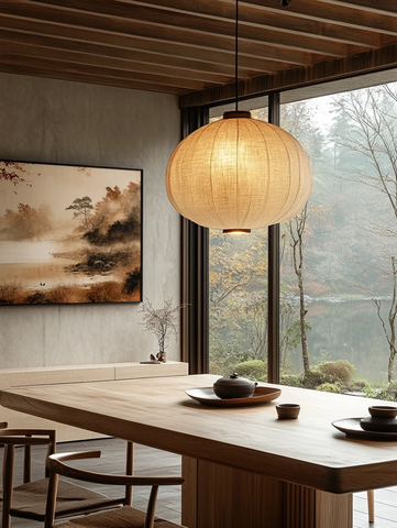 木桌茶席秋景图