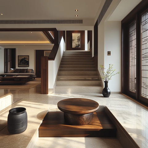 白墙暗木楼梯间