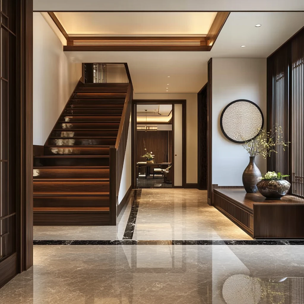 白墙暗木楼梯间