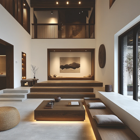 白墙暗木楼梯间