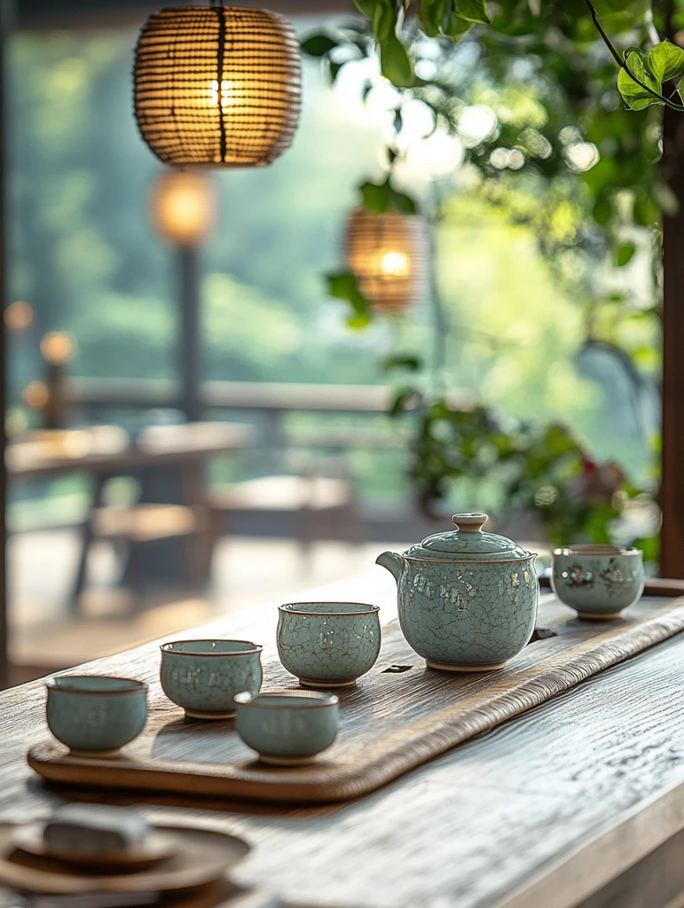 中式茶馆茶桌静景