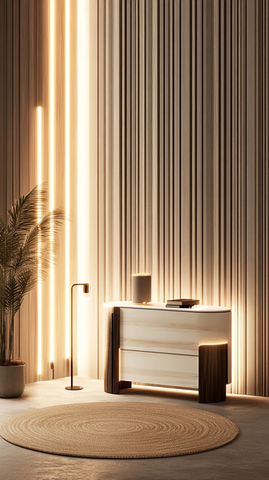 白色木柜与暖光设计