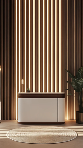 白色木柜与暖光设计