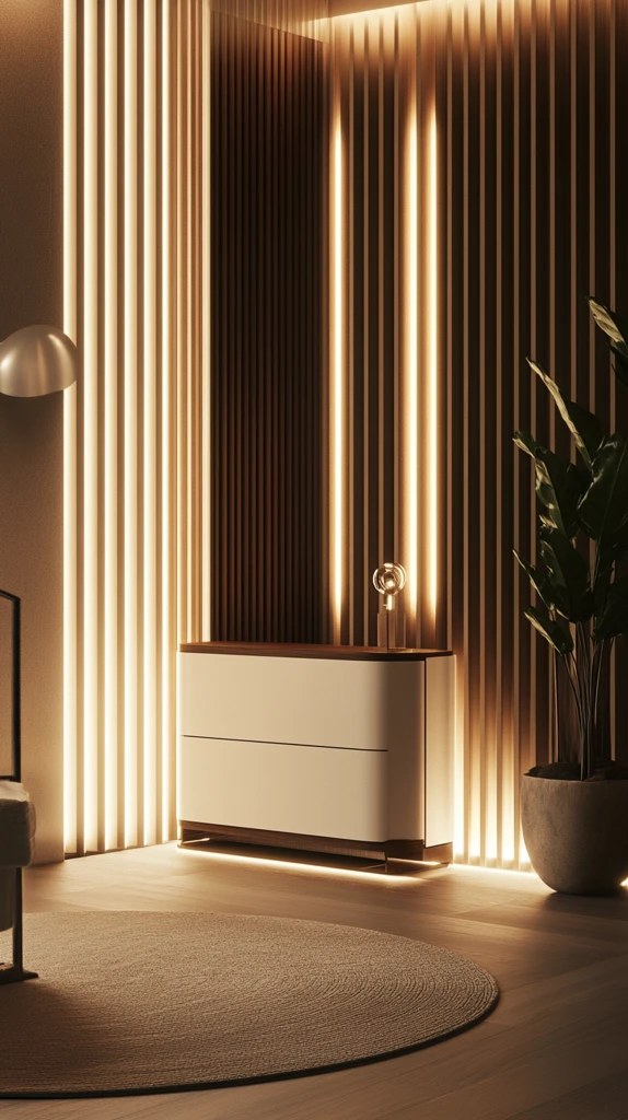 白色木柜与暖光设计