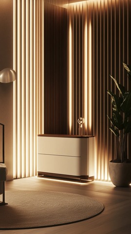 白色木柜与暖光设计