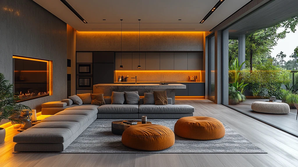 现代客厅厨房一体