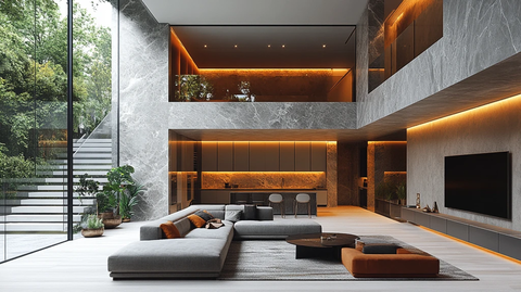 灰石墙玻璃楼梯客厅