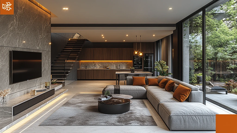 灰石墙玻璃楼梯客厅