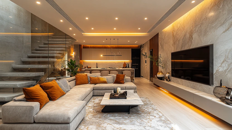 灰石墙玻璃楼梯客厅