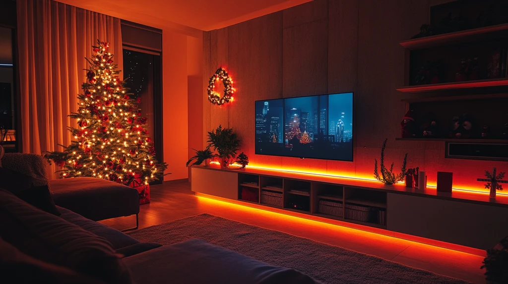 圣诞客厅电视夜景
