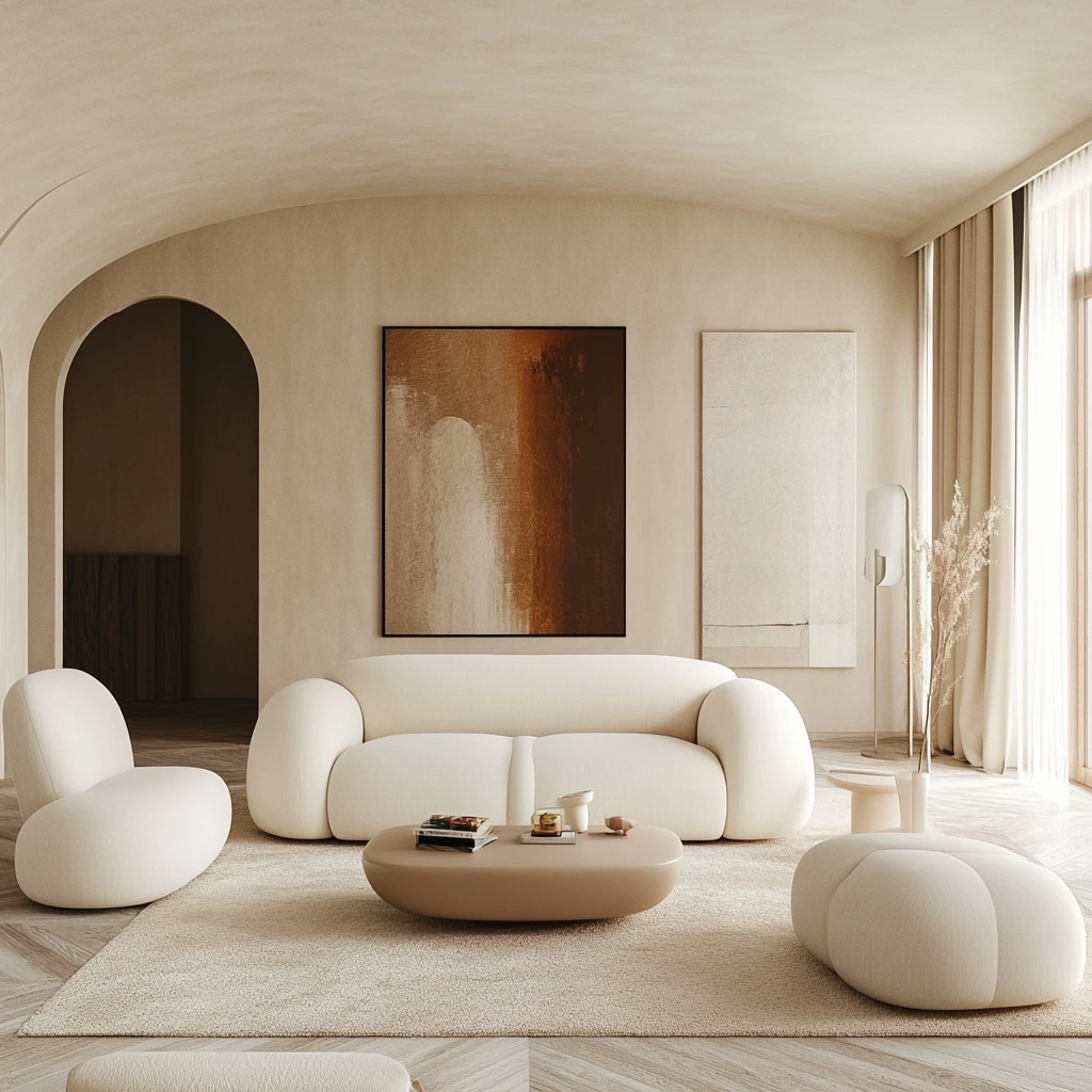 奶油色圆润客厅