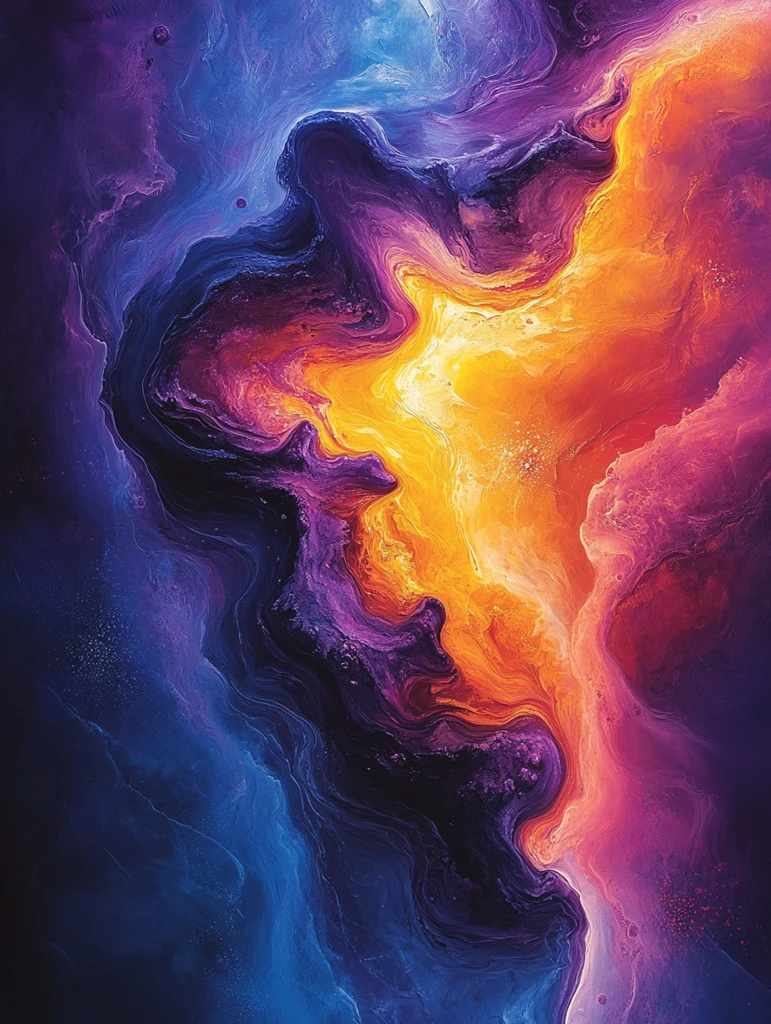 水流紫橙渐变画