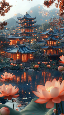 中秋节莲花烟花