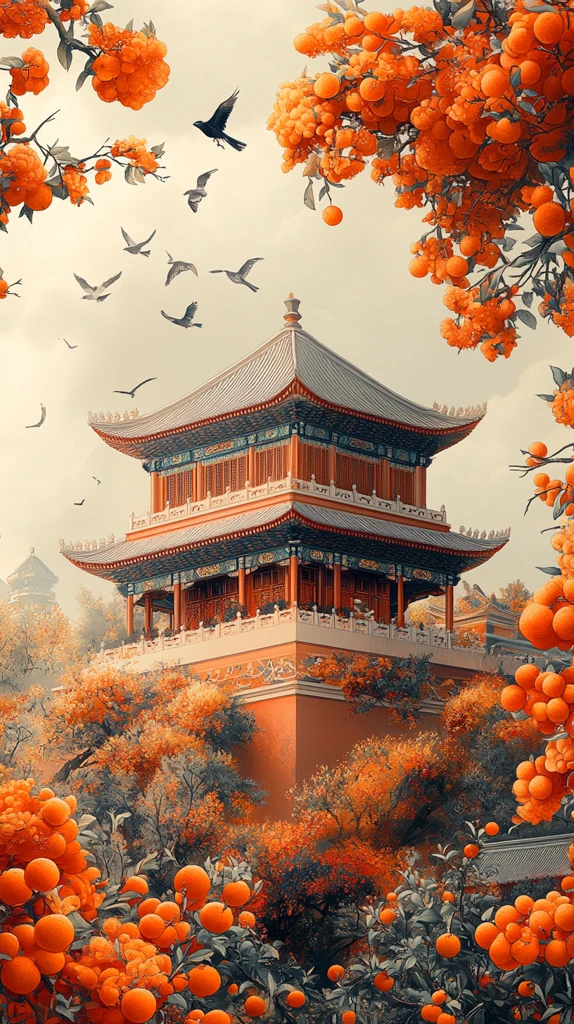 橙树飞鸟中式建筑