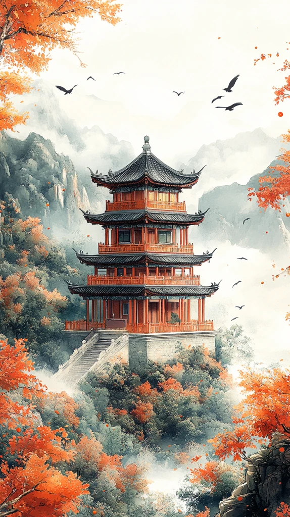 橙树飞鸟中式建筑