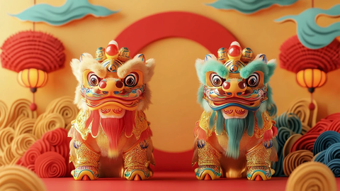 两狮对舞吉祥云