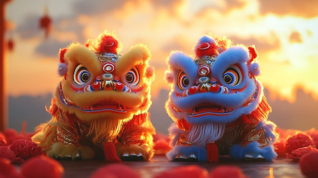 两狮对舞吉祥云