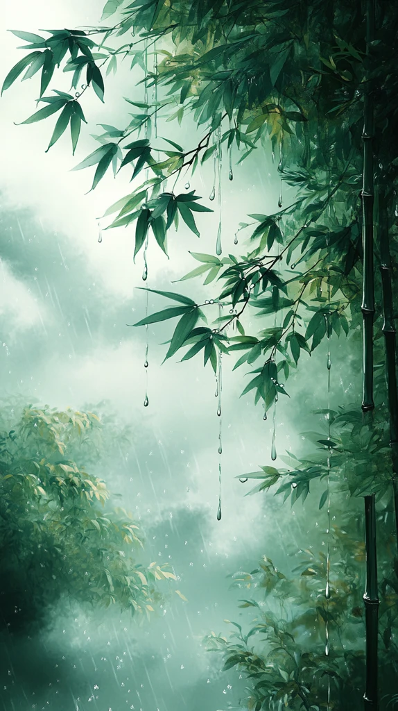 竹林雨中墨影