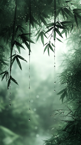 竹林雨中墨影