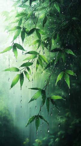 竹林雨中墨影