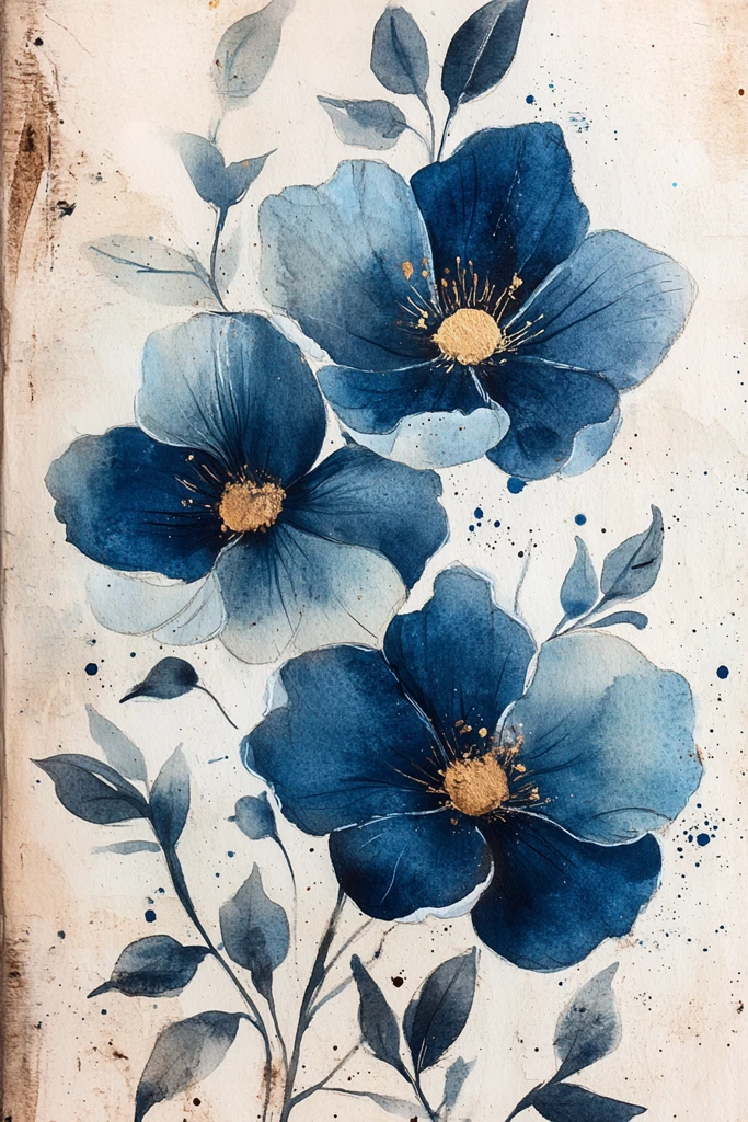蓝色花卉涂鸦