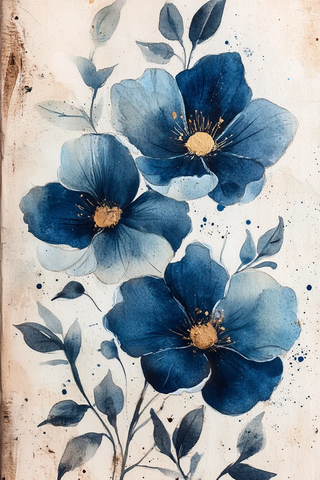 蓝色花卉涂鸦