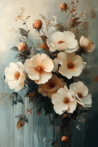 米色牡丹主题画