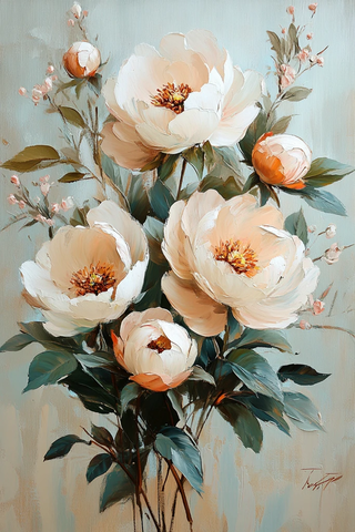 米色牡丹主题画