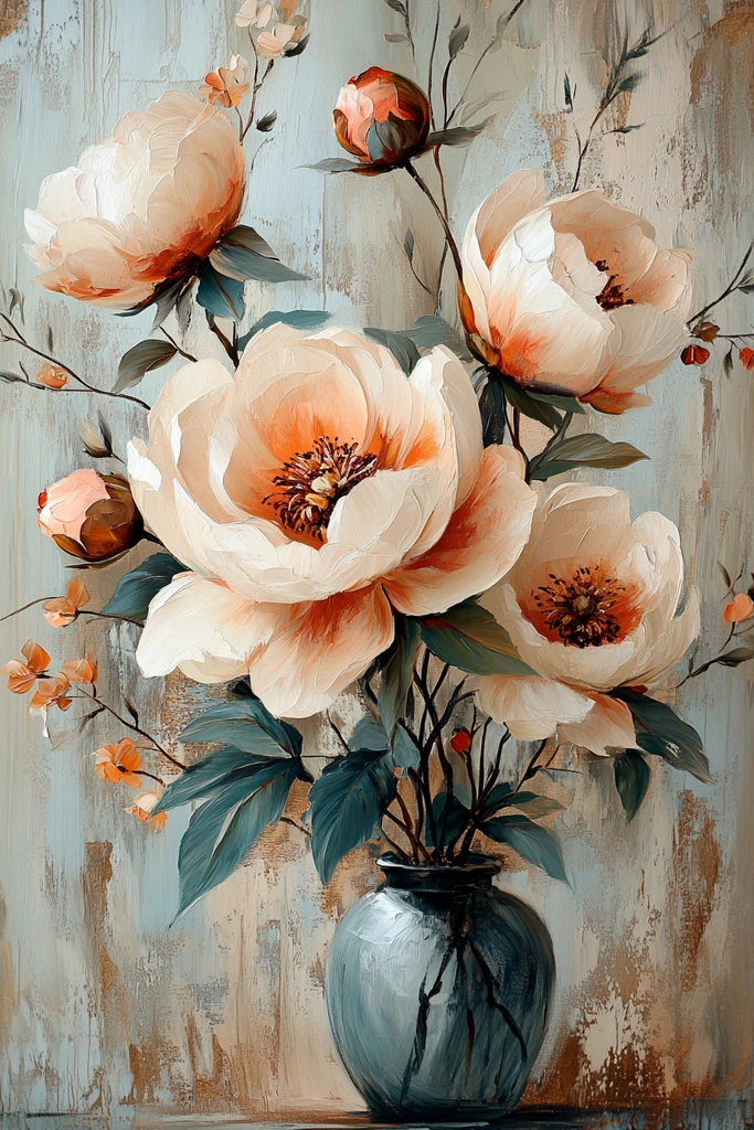 米色牡丹主题画