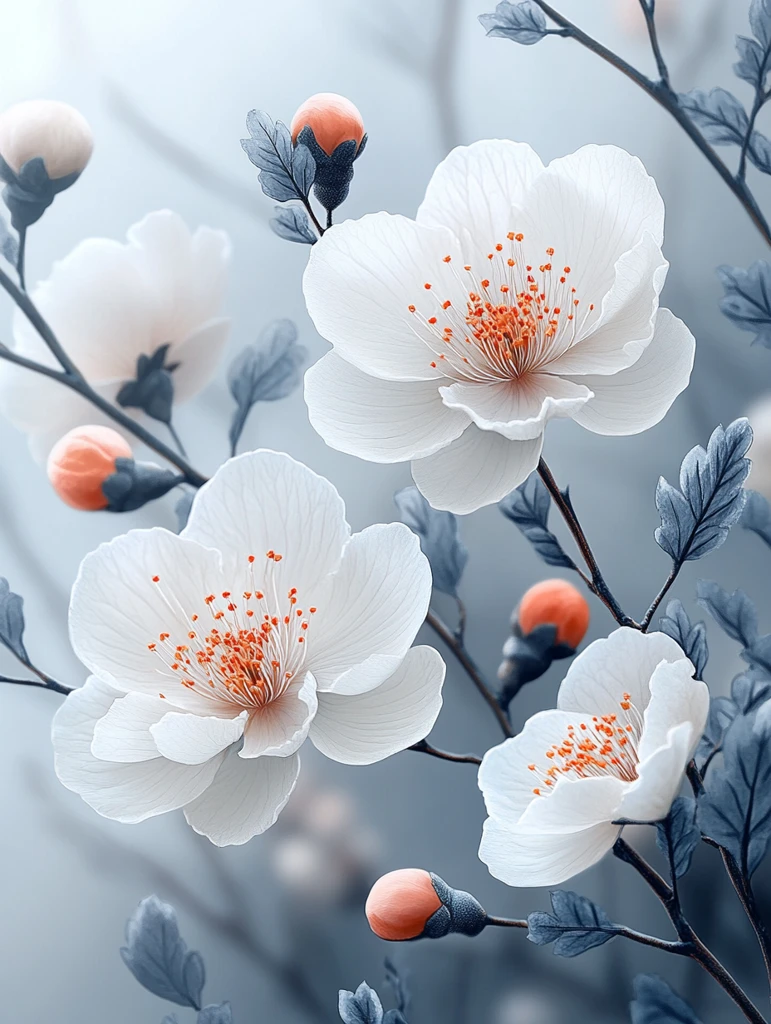 白灰花卉水墨画