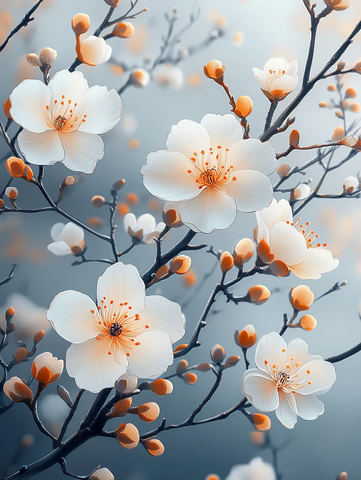 白灰花卉水墨画