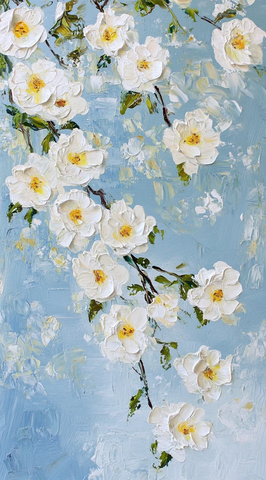 白玫瑰蓝底油画