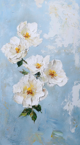 白玫瑰蓝底油画