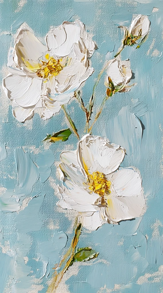 白玫瑰蓝底油画