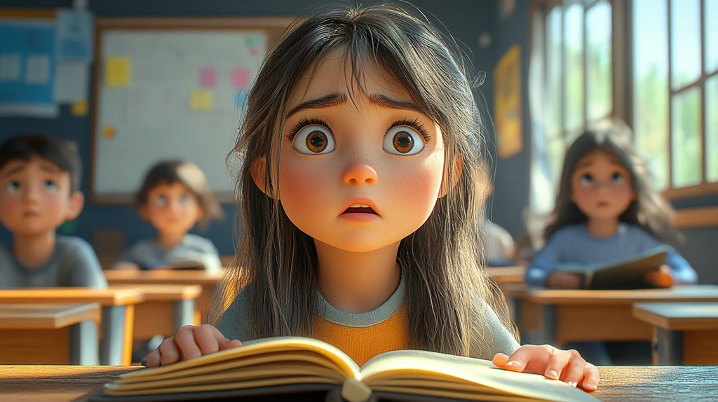 女孩教室中表情沮丧