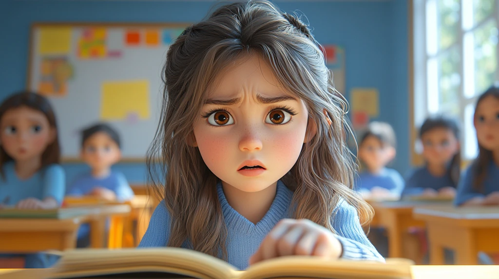 女孩教室中表情沮丧